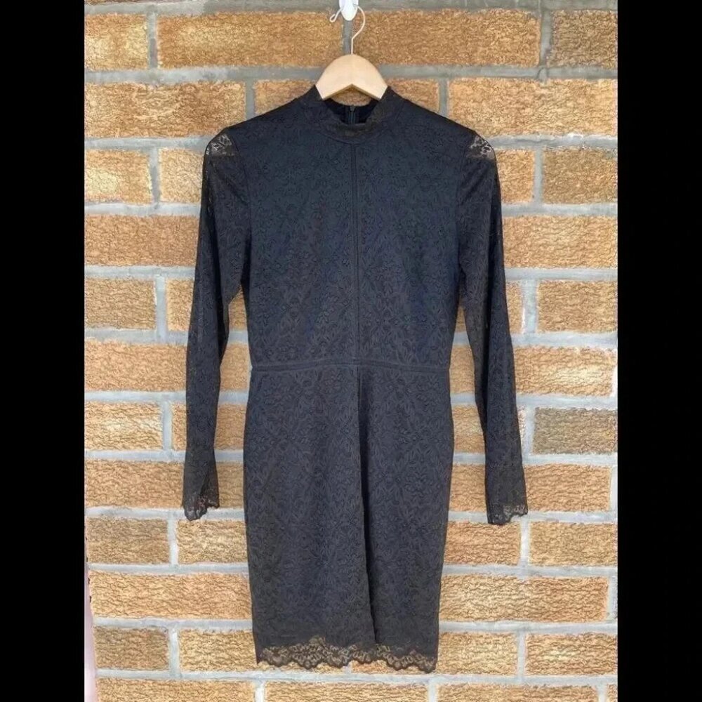 Aritzia Wilfred Dress Black Lace Mesh Mock Neck size small